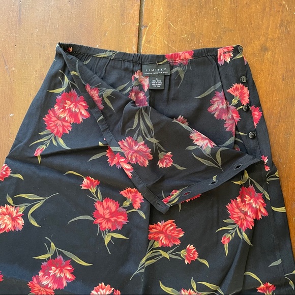 90's Vintage Midi Skirt Black Floral Sz Medium - Picture 3 of 5